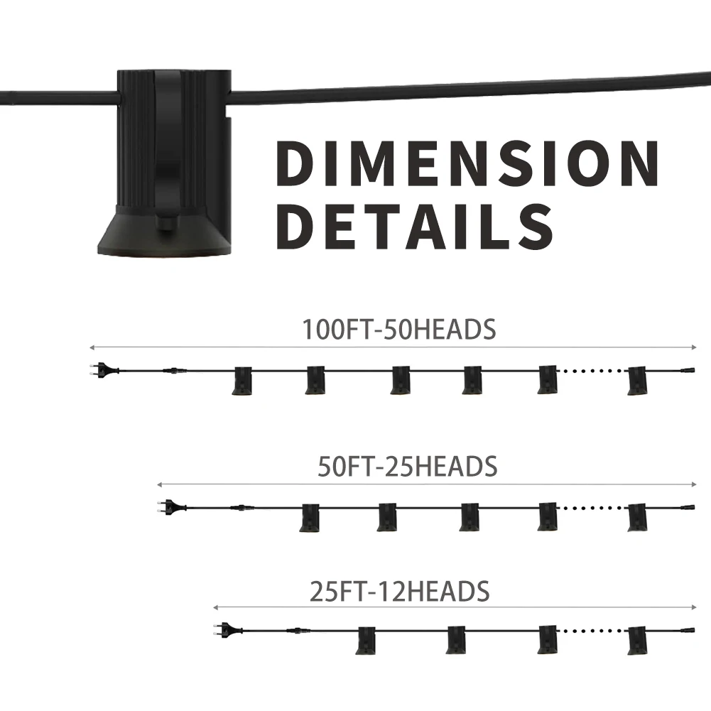 25ft 50ft 100ft Dây Đèn Xây Dựng Trong Vòng Treo E12 Đế Đen Ngoài Trời Cho Giáng Sinh Bên Ngoài Sân Quả Cầu Cưới trang Trí