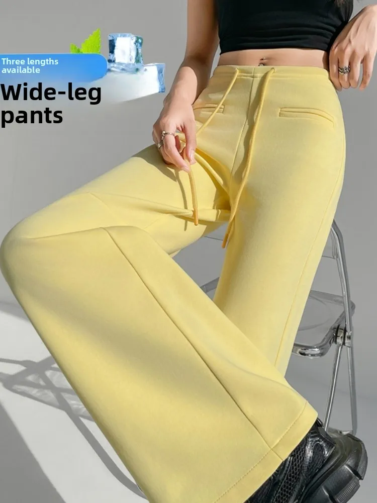 バナナイエロー レディース スウェットパンツ 夏新作 エアコットン アイスシルク マイクロフレアパンツ ハイウエスト ドレープ フロア丈...