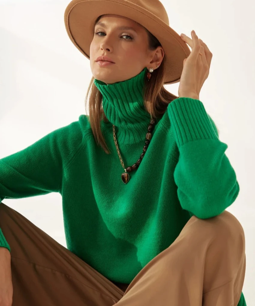 Camisola de gola alta feminina outono grosso quente pulôver topos novo inverno oversized