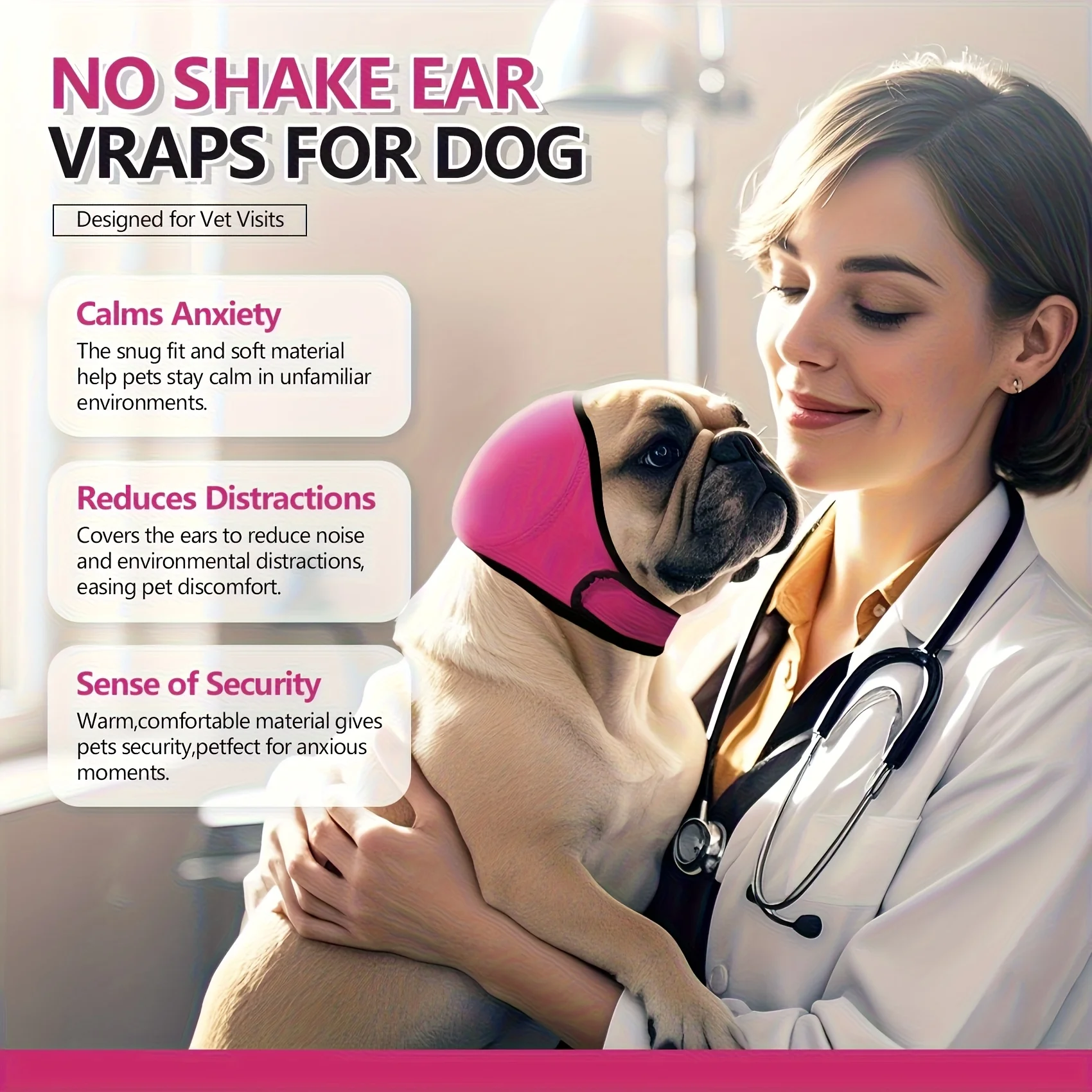 Verstellbare Ohrenschützer für Hunde – Geräuschreduzierung, bequemes, leises Kopfband, beruhigender Kopfwickel, geeignet zum Baden, für die Fellpflege und bei Donnerwetter. – Detail 5