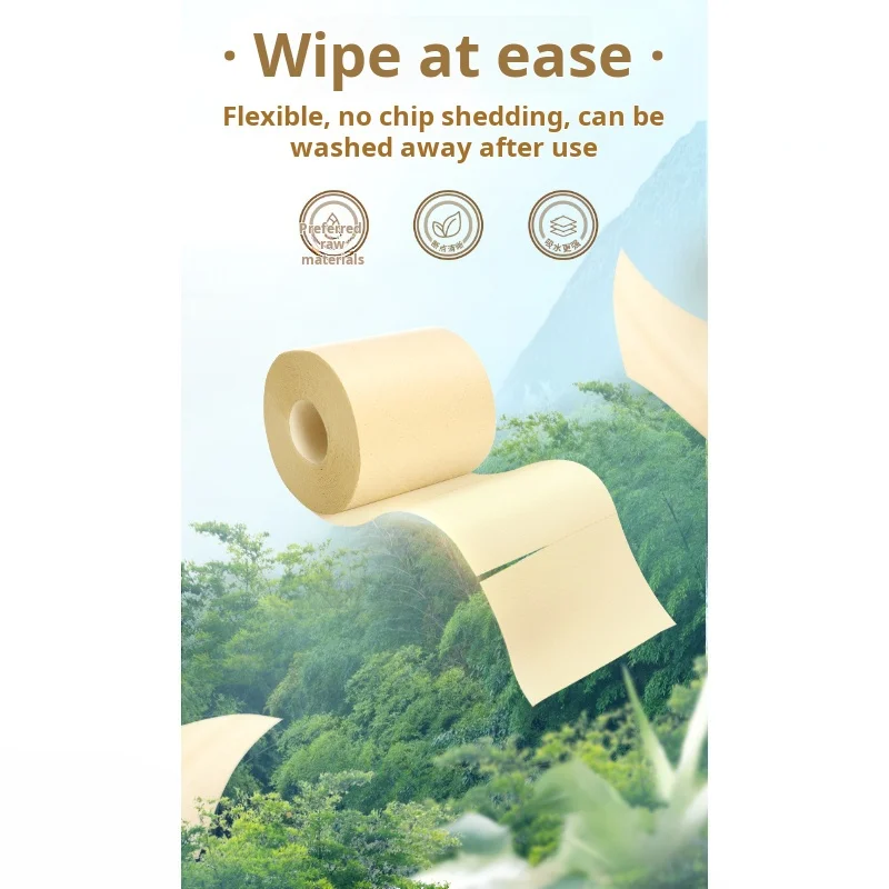 10 لفات من لب الخيزران لون طبيعي ورق لف أساسي 200 جرام/لفة ورق تواليت مجوف صديق للبيئة