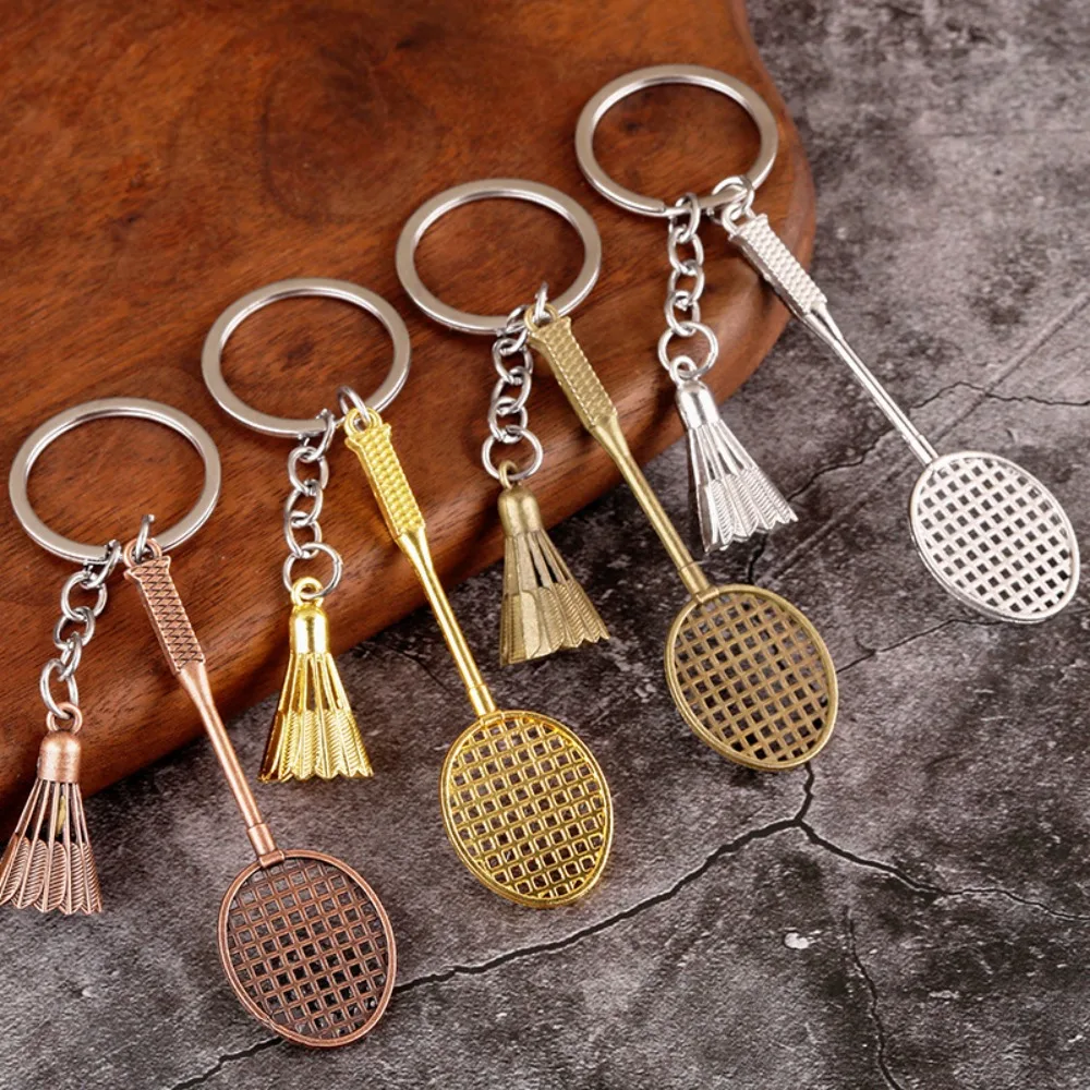 Creative Metal Badminton Racket Pendant Keychain Mini Shuttlecock Sports Keyrings Backpack Purse Key Holder Accessories