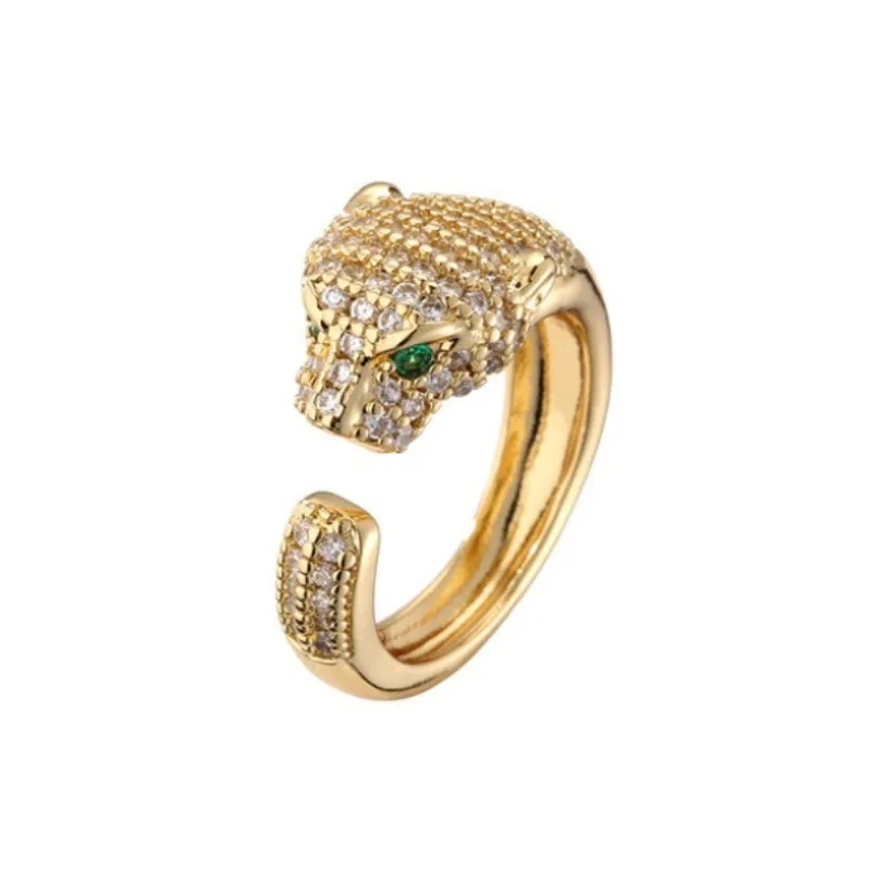 Unique Eye-Catching Ring, Copper Micro-Inlaid Green Zircon, Leopard Lion Head Unisex Band, Party/Street Highlight, Limited Offer