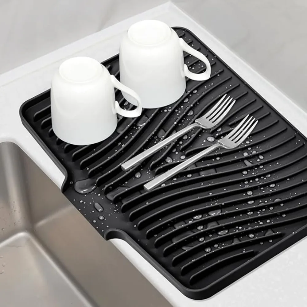 

Heat Resistant Silicone Draining Board Mat Nonslip Diversion Opening Slope Kitchen Dish Drainer Pad Large size Dish Drying Mat