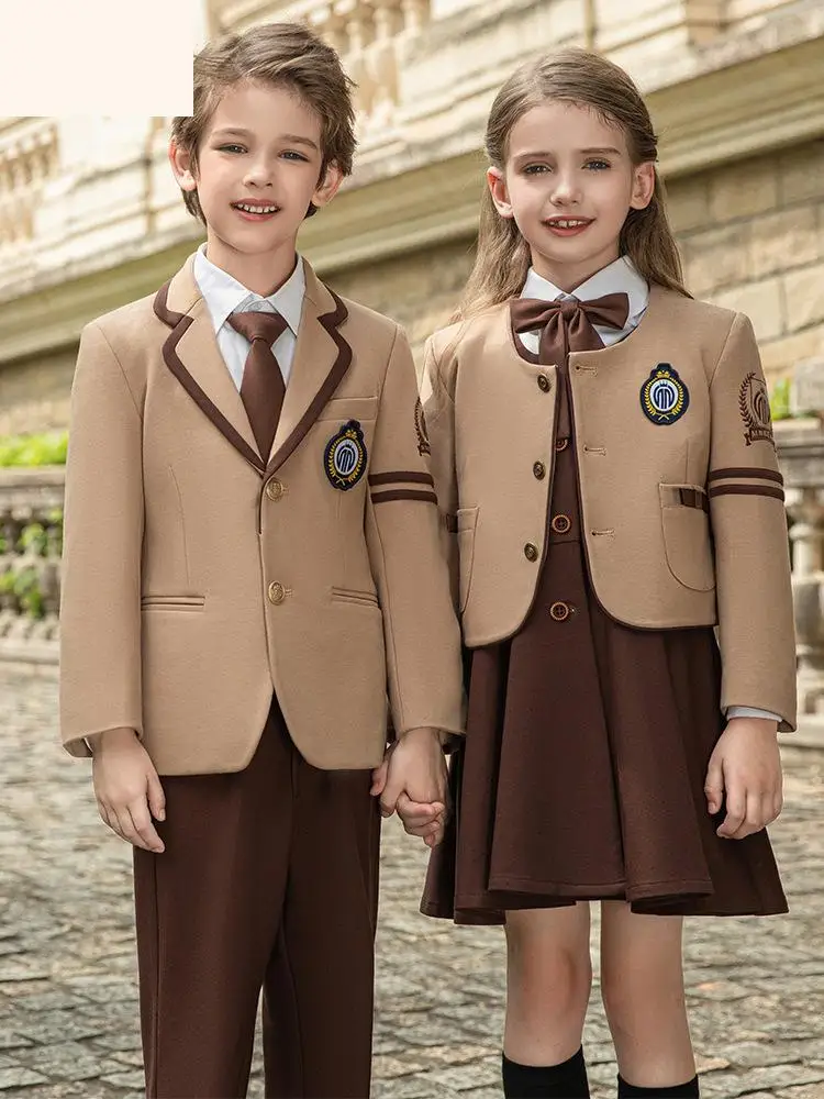 Uniforme della scuola primaria Set di abbigliamento primaverile e autunnale Ragazzi britannici Ragazze Scuola materna per bambini Classe Coro Performance Vestire