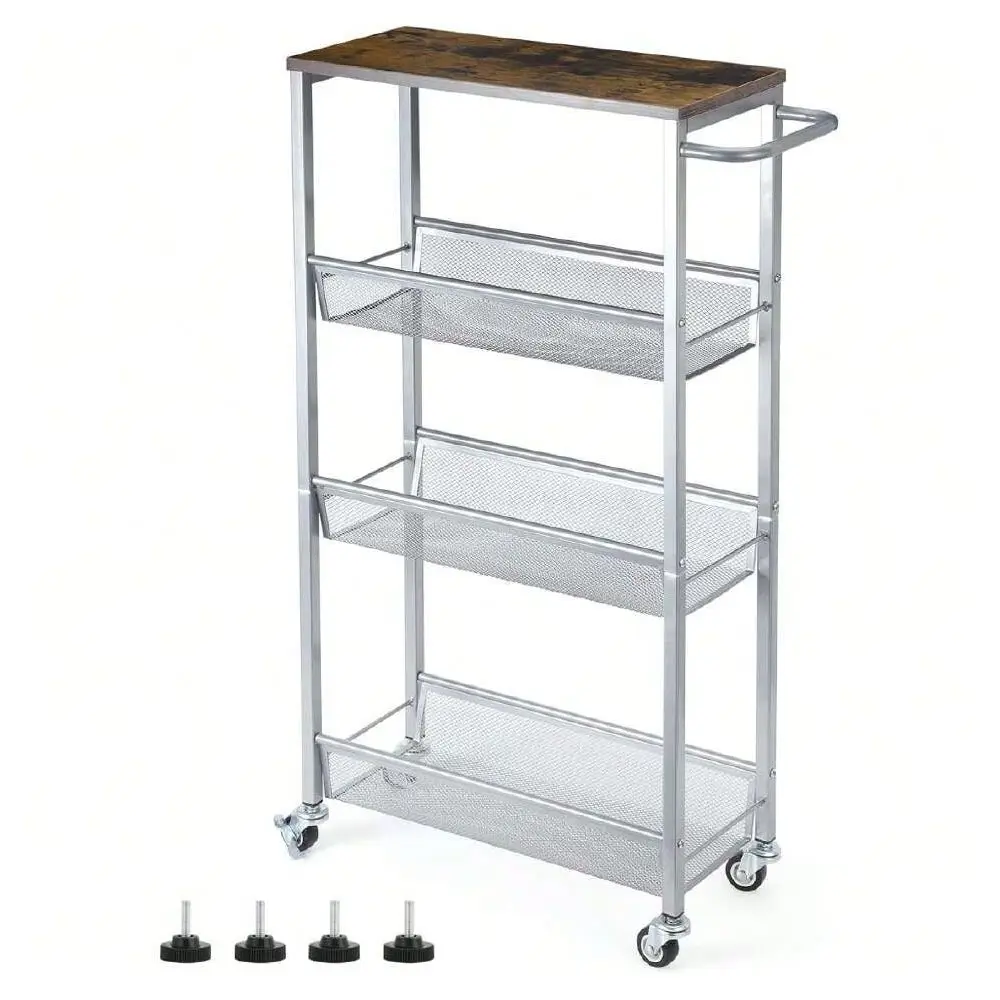 

Kitchen Island And Cart Kitchen OrganizersSlim Rolling Cart With Wood Top, Narrow Storage Organizer With Wheels Handle For Kitch
