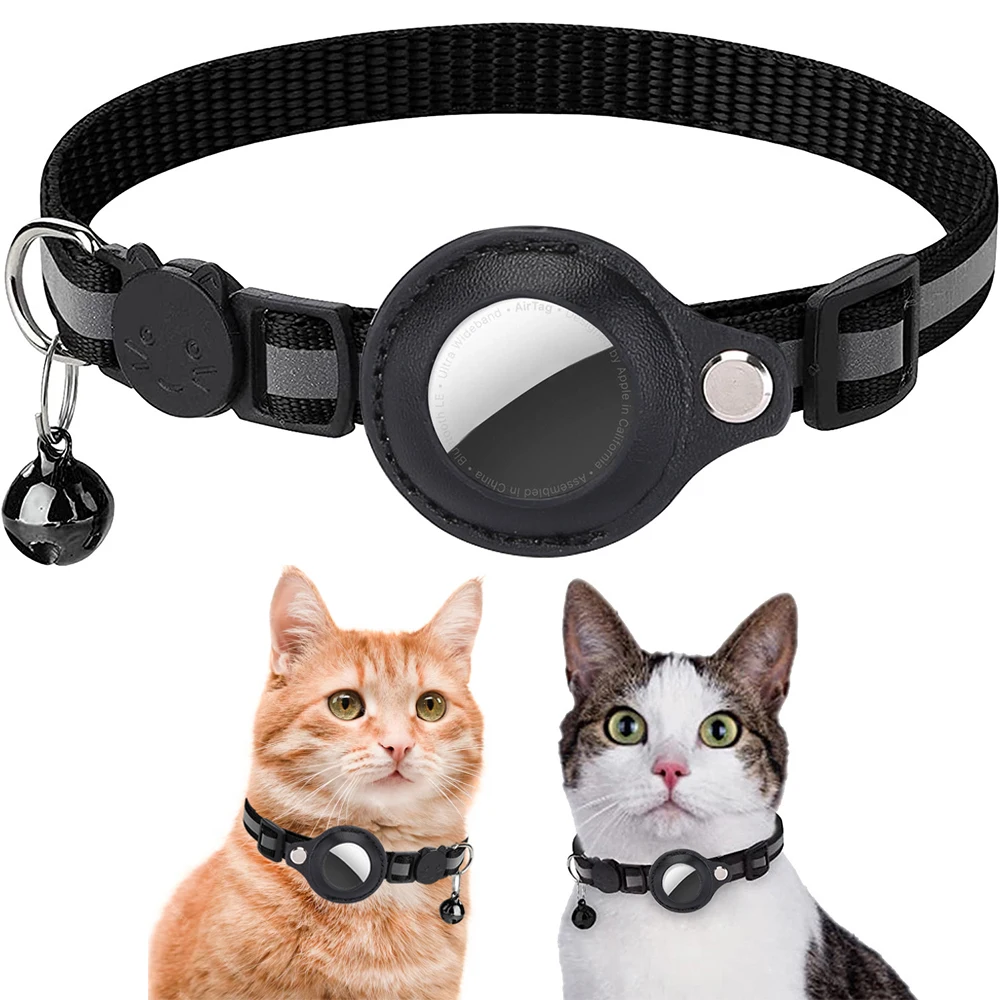 

Airtag Cat Collar With Bell Reflective Strips Safety Breakaway Cat Collar with Airtag Case Holder for Cat Pet Accessories