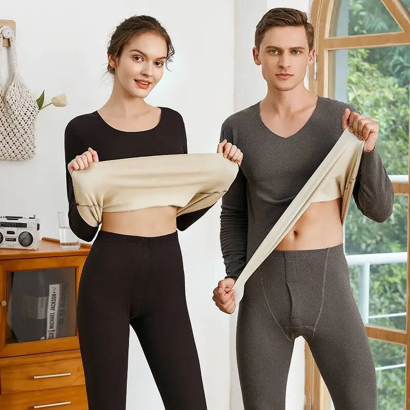 

Men Women Thermal Underwear Sets No trace Double-sided Constant Temperature Keep Warm Tops + Pants Set Thick Clothes