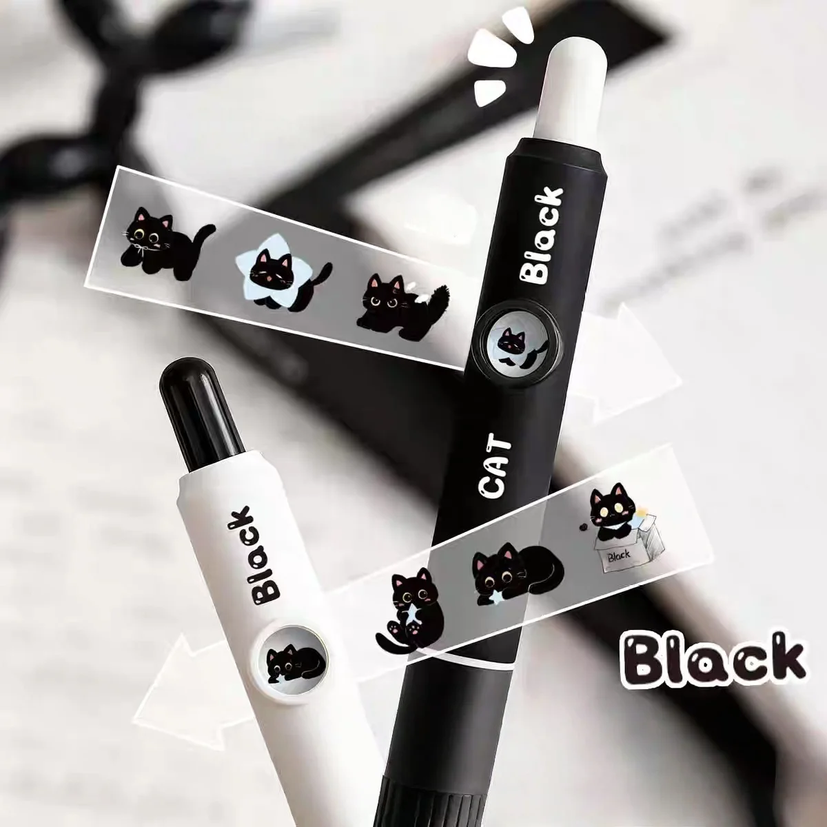 4Pcs 0.5mm Quick-Dry Black Ink-Smooth Writing Retractable Pens School Stationery Birthday Gift Kawaii Cat Pattern Gel Pens
