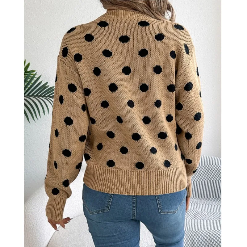 Women\'s Fashion Knitted Sweater 2024 Autumn/Winter New Color Blocked Polka Dot Long Sleeve Hoodie Loose Casual Women\'s Sweater