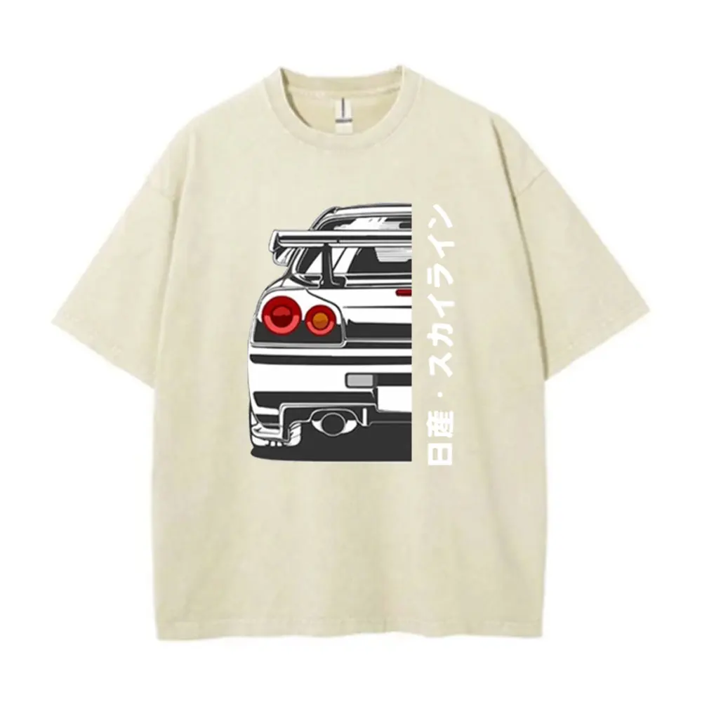 Nissan Skyline R34 GTR JdmRetro washed T Shirt Cotton Short Sleeve Unisex Streetwear Men\'s Tshirts Clothing  vintage t shirt