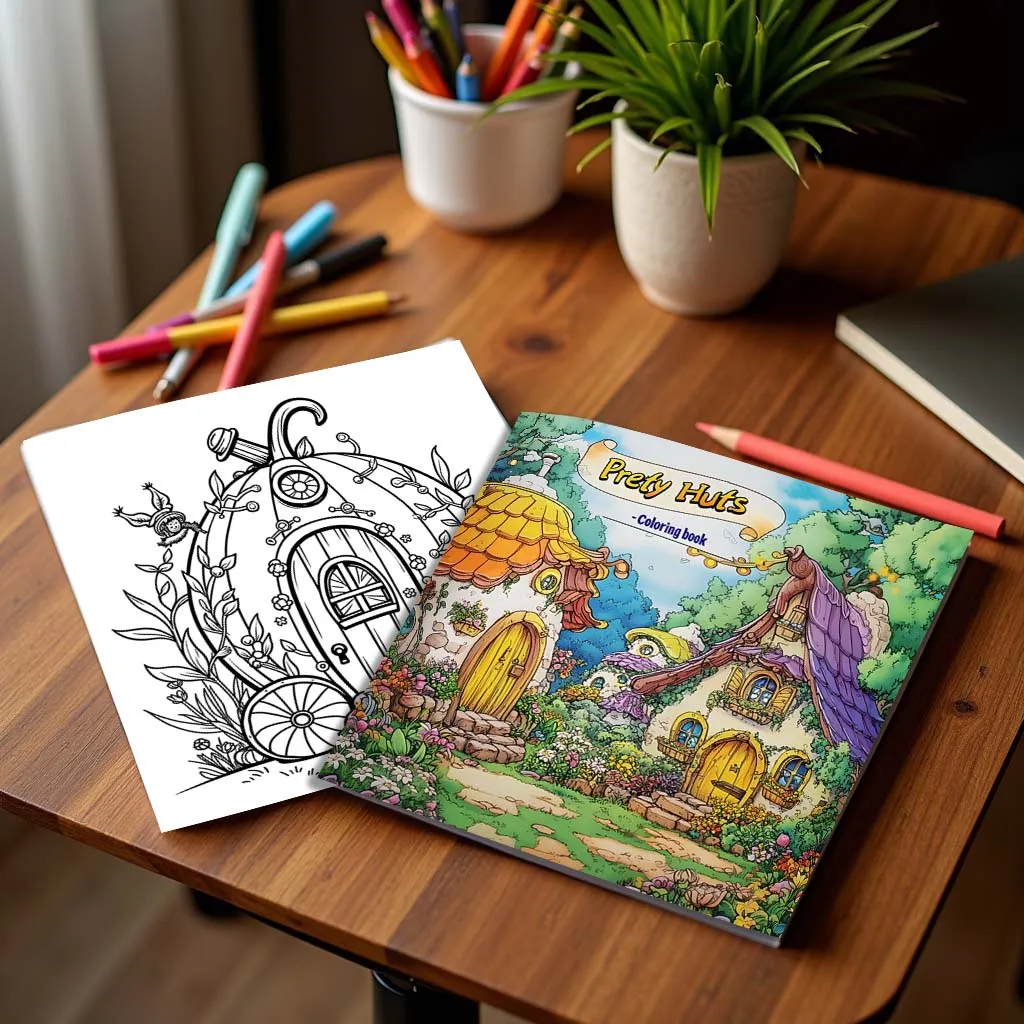 1pc Prety Huts Coloring Book 24 Page for Bold-easy House Patterns Adults Cute Drawing Book Perfect Gift for Party and Birthday