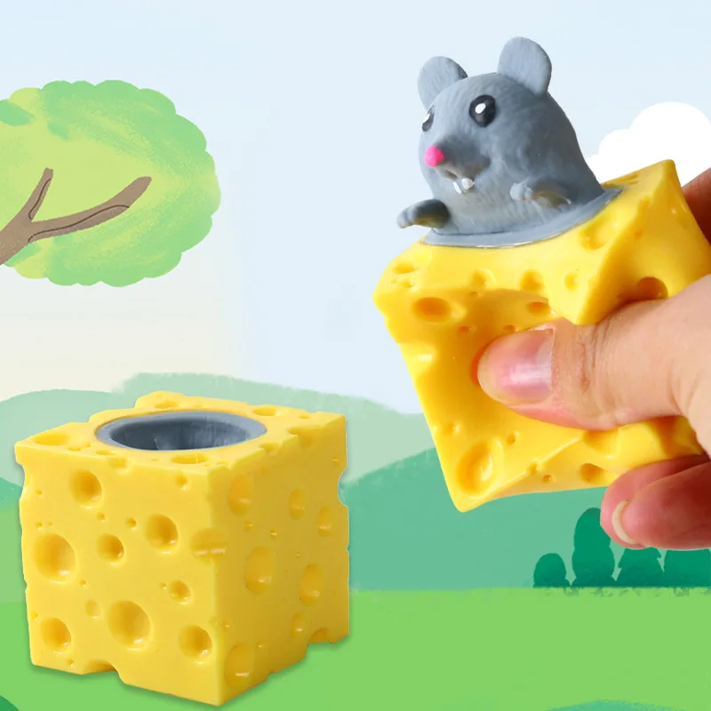 4CM Stress-relieving Pet Cheese Mouse Cheese Pinch Fun Stress Ball Vent Squirrel Cup Prank Toy Fidget Toys