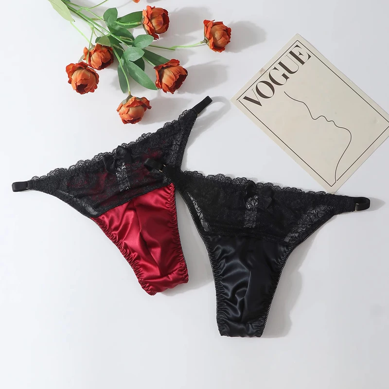 

Men Sissy Lingerie Sheer Lace Thong Panties Ball Pouch G-String Low Waist Underpants Waistband Adjustable Briefs Erotic Lingerie