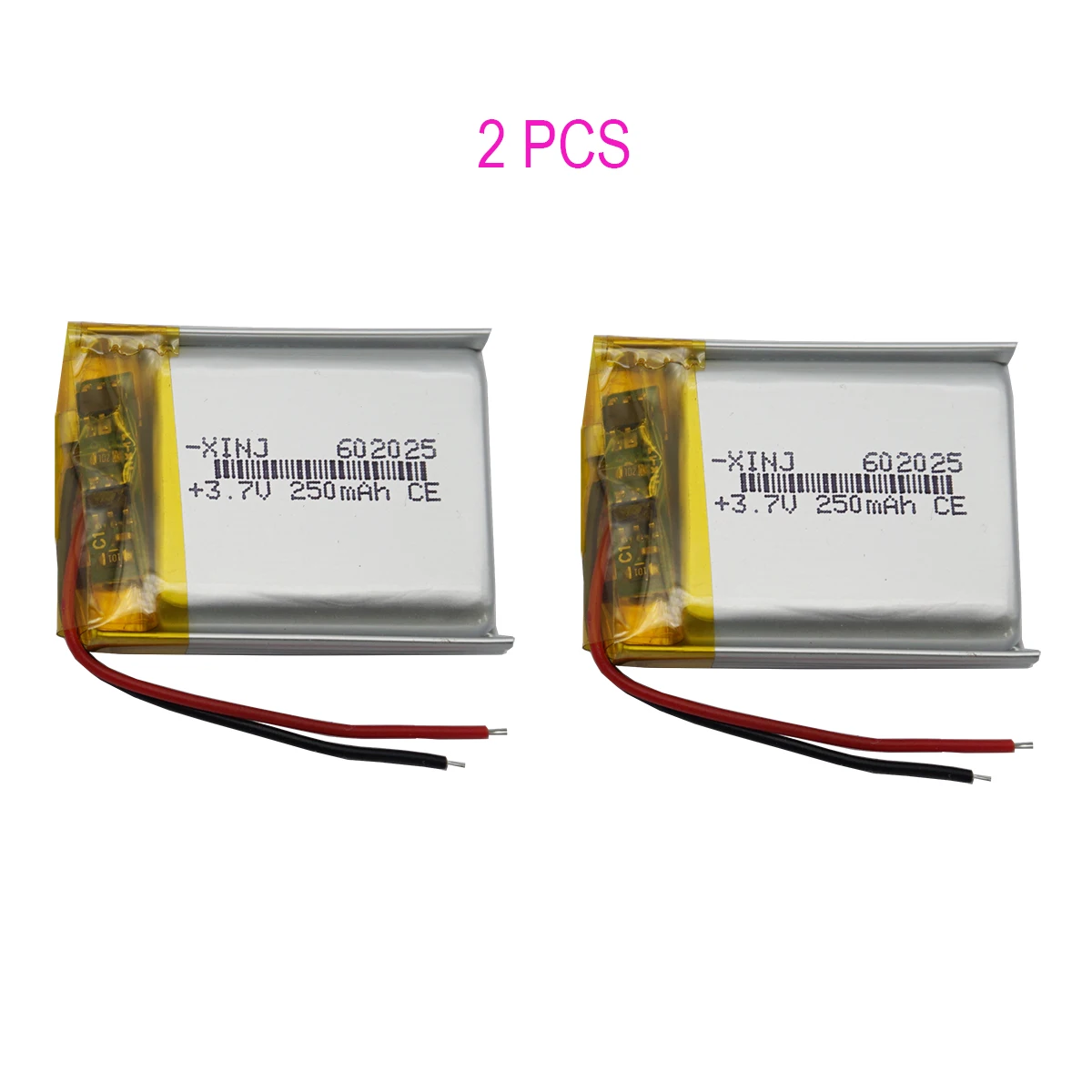 2pcs 3.7V 250mAh 0.925Wh Polymer Li Lithium Battery 602025 Li-ion For Bluetooth Speaker Headphones GPS Sat Nav Driving Recorder