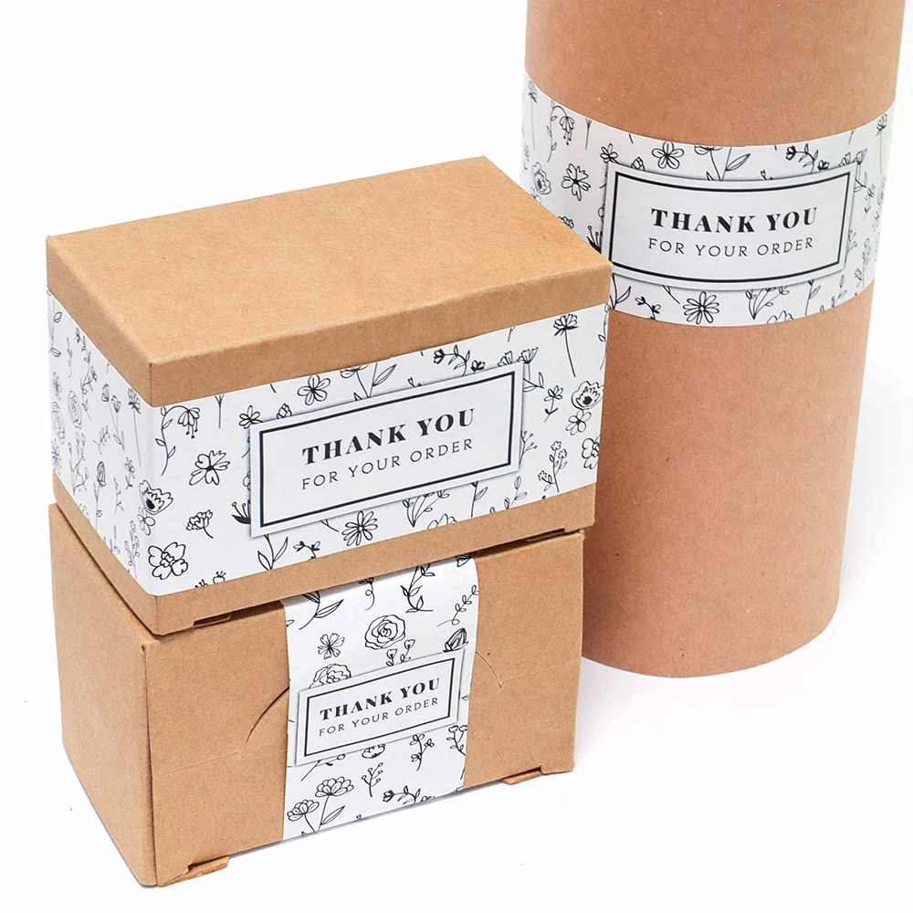 Flower Thank You For your order Stickers Seal Labels Small Business Handmade Gift Decoration Stickers Long Package Labels