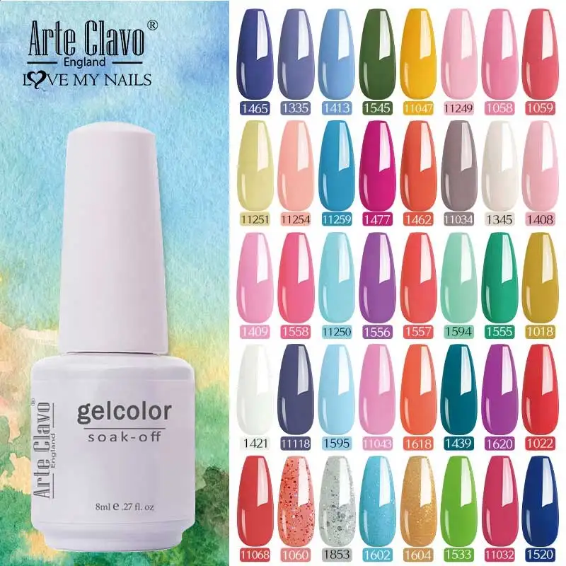 Arte Clavo Gel Polish Spring Summer Color  LED Nail Yellow Green Red Fasion Gel Soak Off 8ml Manicure Acrylic Top Base Nail Art