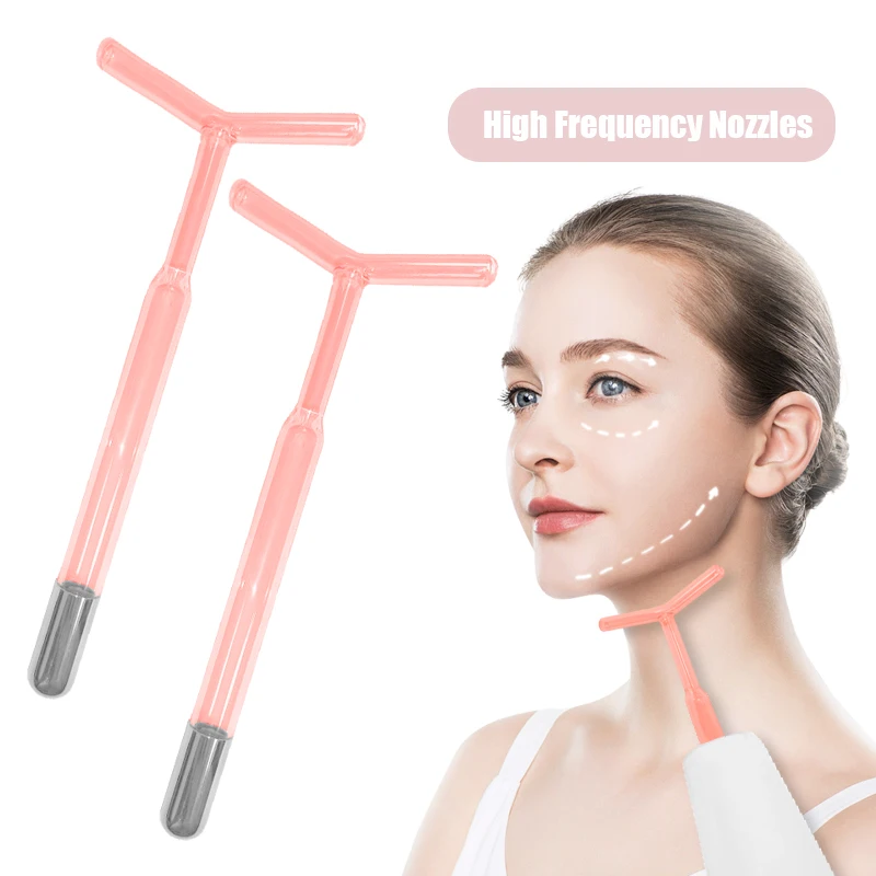 V Type High Frequency Wand Facial Neon Electrode Nozzle Attachment Red Tubes Face Massager Light Face Skin Care