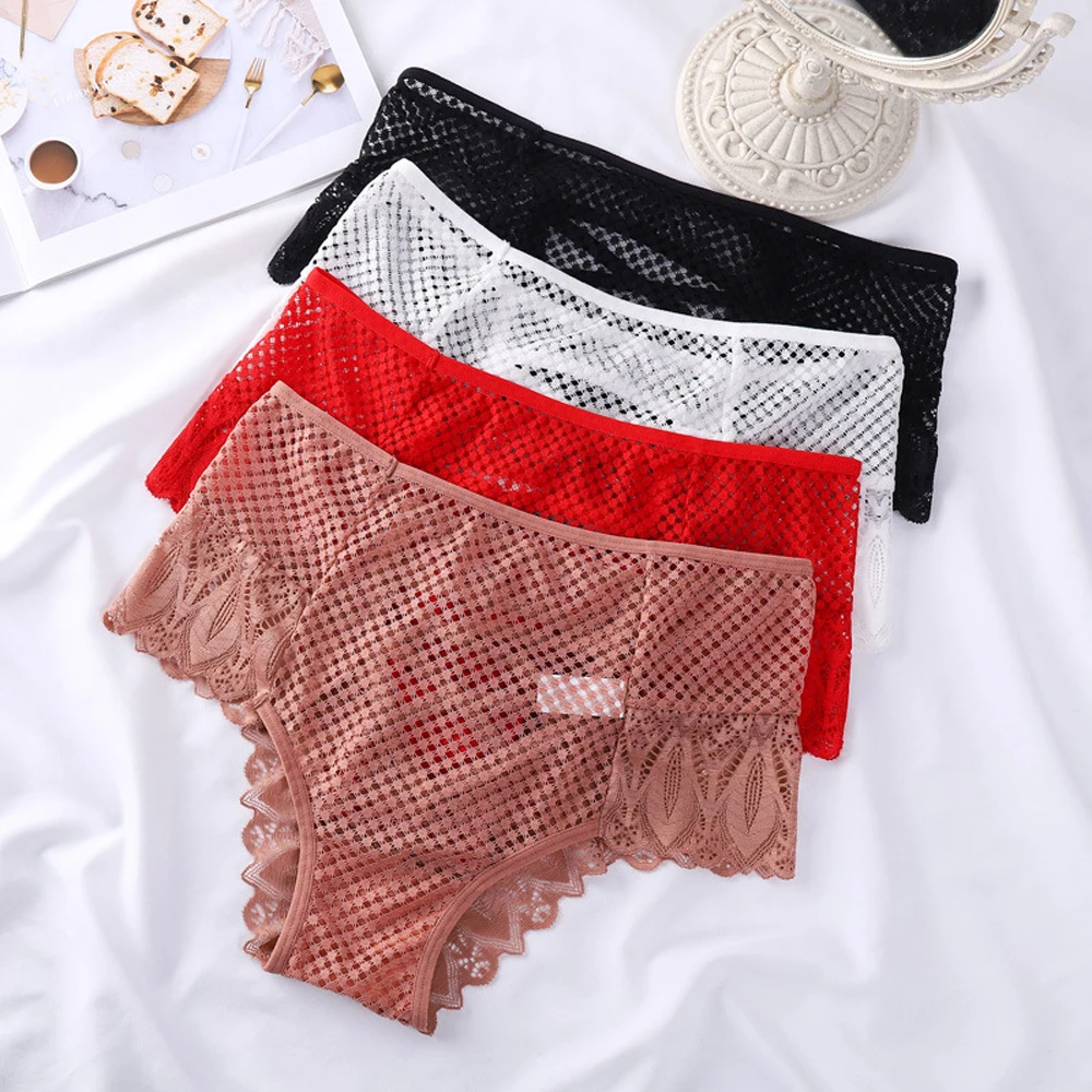 1 Stück Damen-Slip, Sexy Spitzenunterwäsche für Frauen, Atmungsaktiver G-String mit Lochmuster, Bequeme Einfarbige Damenslips