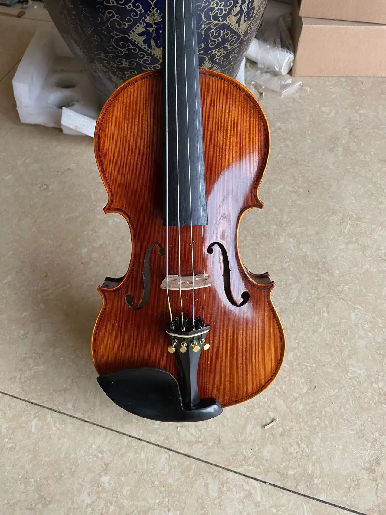 Handmade Advanced Violin, 4/4, Professional Varnish,Natural Flamed Maple,Spruce Plate, Ebony Parts, Bow Case Tuner, High Quality