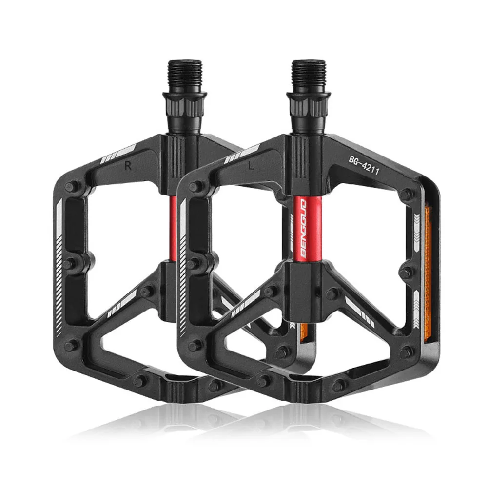 AliExpress NONE Double DU Bearing MTB Bicycle Pedal with Reflector Ultralight Bike Pedals Waterproof Bicycle Platform Pedals for Night Riding