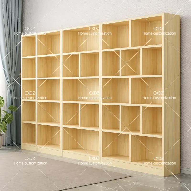 Solid Wood Bookcase Floor to Ceiling Bookshelf Simple Log Storage Shelf for Home Student