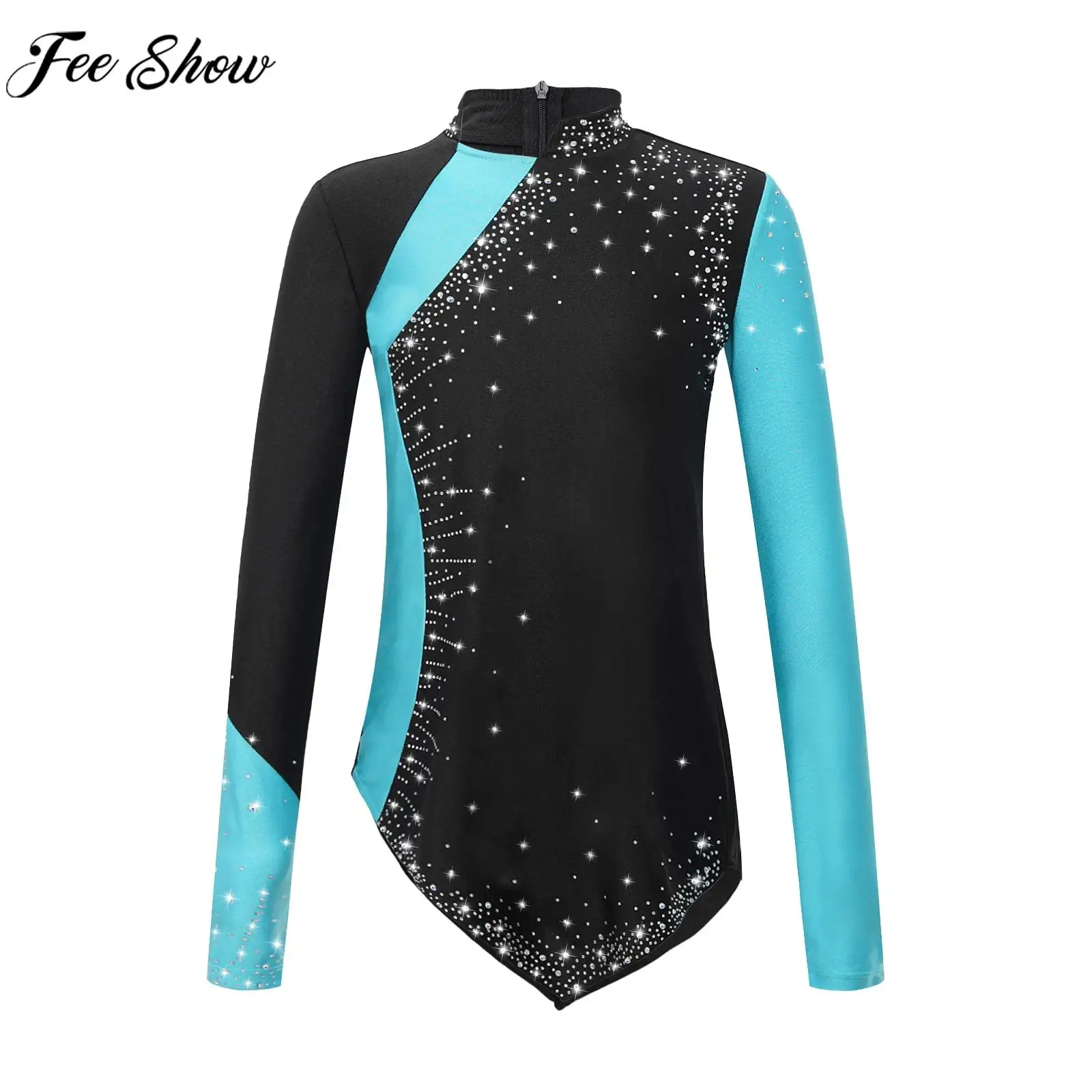 

Kids Girls Figure Skating Dance Tops Long Sleeve Shiny Rhinestone T-shirt Dancewear for Ballet Rhythmic Gymnastics Acrobatics