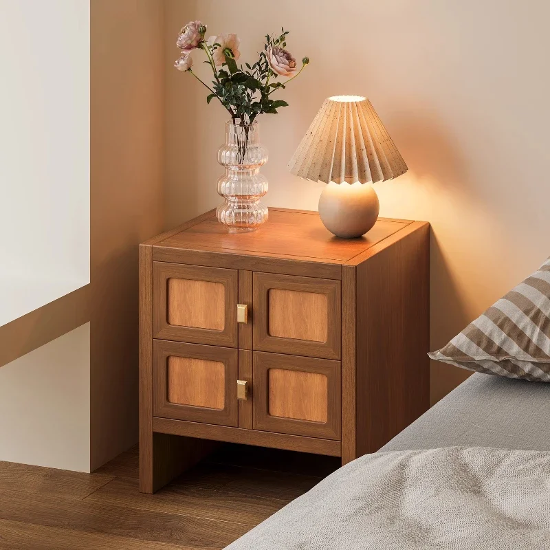 Solid wood simple medieval bedside table light luxury log art bedside table bedroom double drawer chest