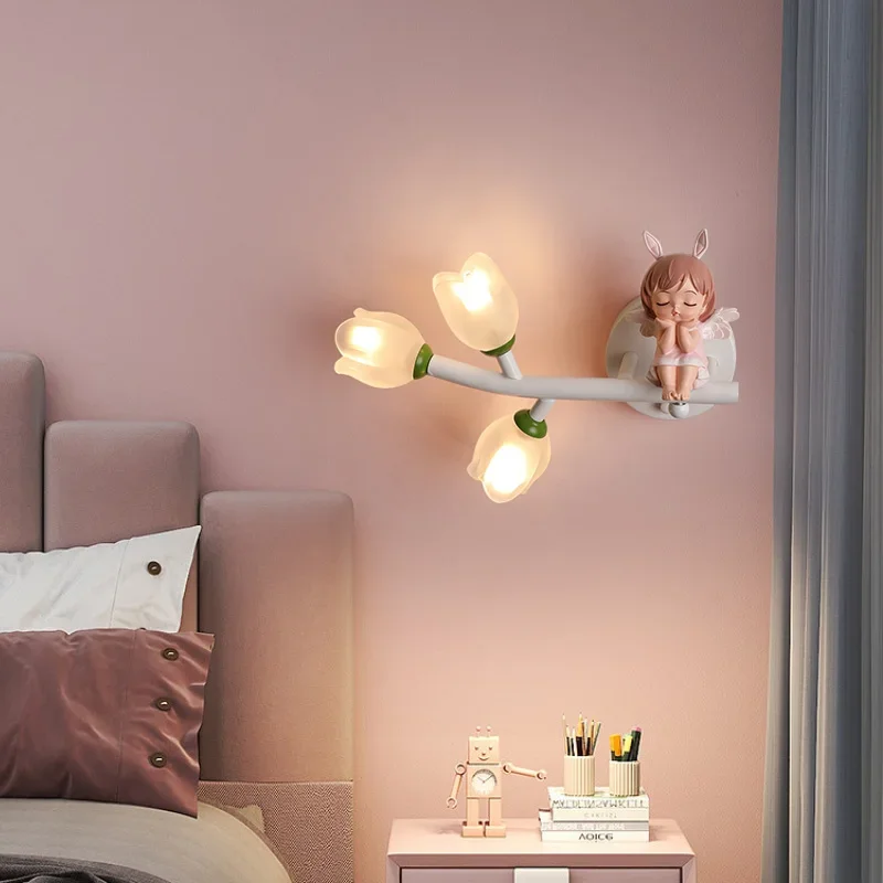 

2025 Girl Rabbit Wall Lamps Children's Room Wall Light For Bedroom Bedside Hallway Lighting G4 LED Flower Decorative Night Lamps