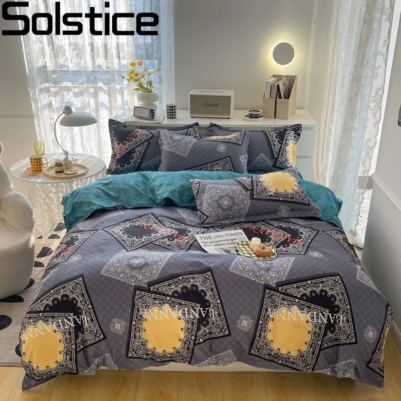 

Solstice Home Textile Duvet Cover Flat Bed Sheet PillowCase King Queen Twin Geometric Card Pattern Bedding Linens Set Bedclothes