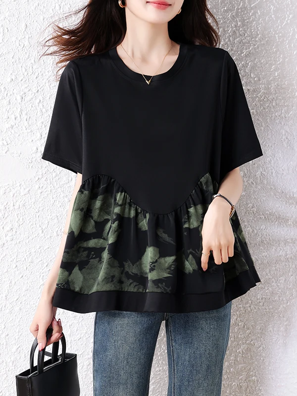 Elegant Loose Fashionable T-Shirt Women's Summer Clothing Brand Withdrawal plus Size Top Comfortable Polyester Fiber