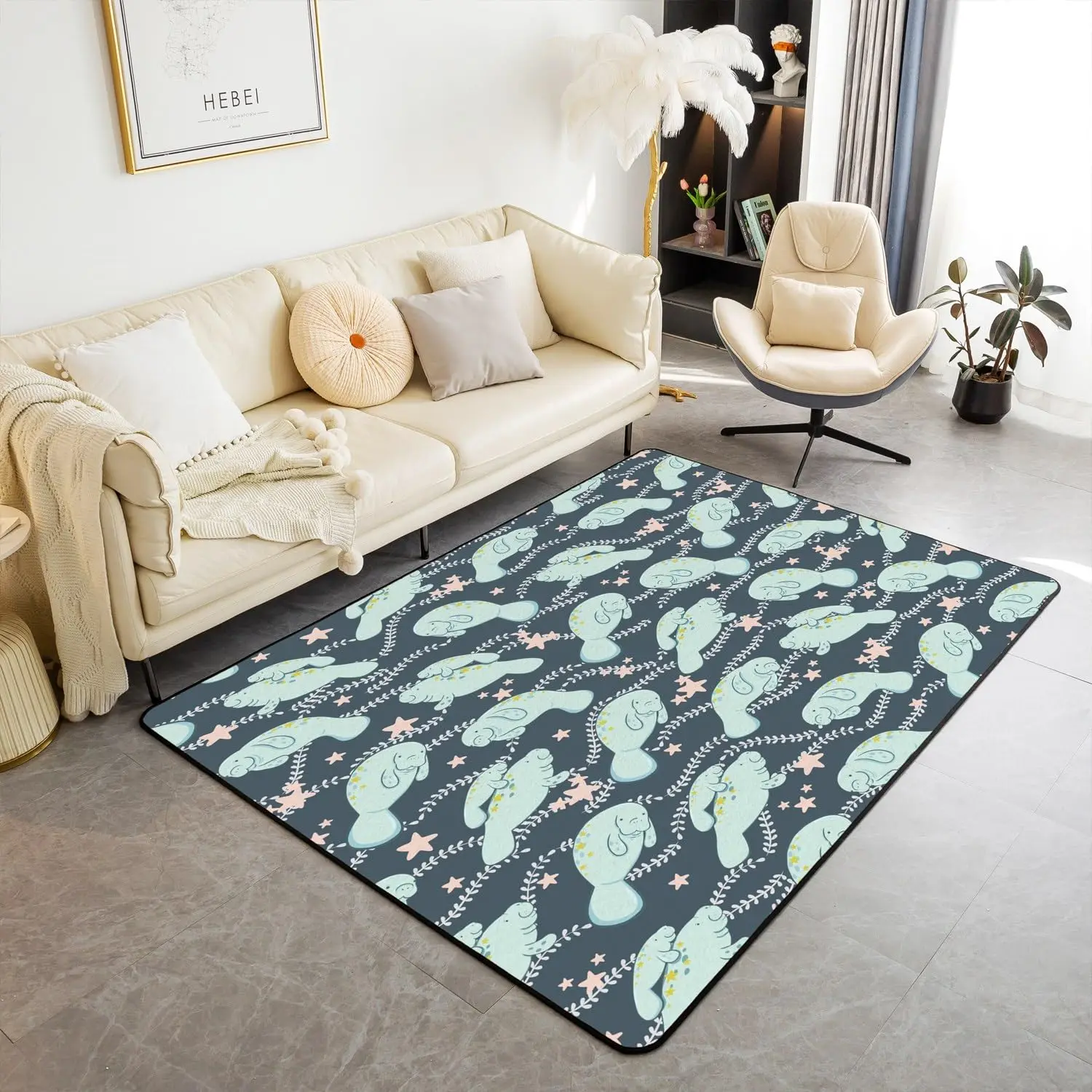 Cartoon Manatee Carpet Kids Marine Animal Living Room Rugs Cute Kawaii Indoor Floor Mat Room Decorations Home Entrance Doormat