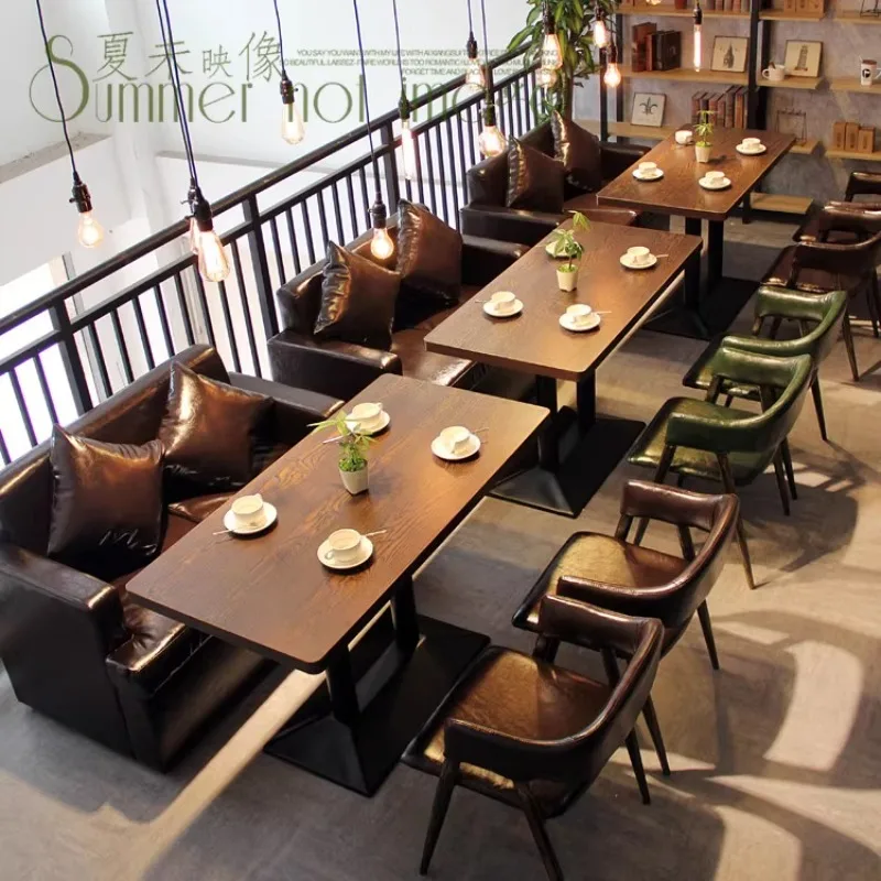 

Cafe sofa custom retro western restaurant clear bar hot pot snacks fast food milk tea shop card seat table and chair combination