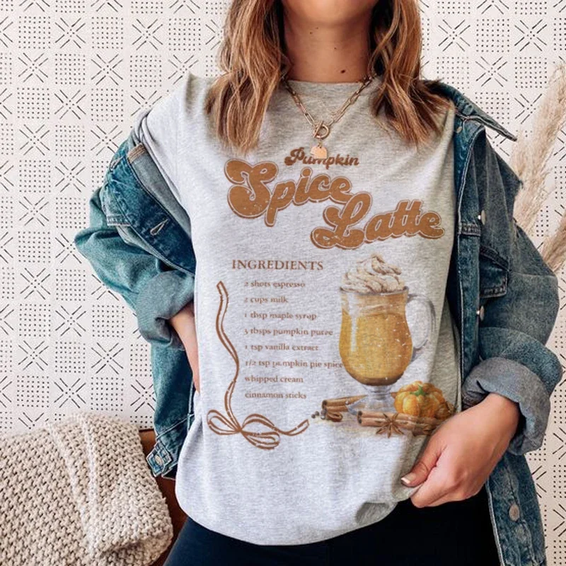 Kürbis Gewürz Latte T Shirt Nette Herbst Halloween T-shirts Frauen Retro Herbst Kaffee T-shirt Kurzarm Thanksgiving grafik Top
