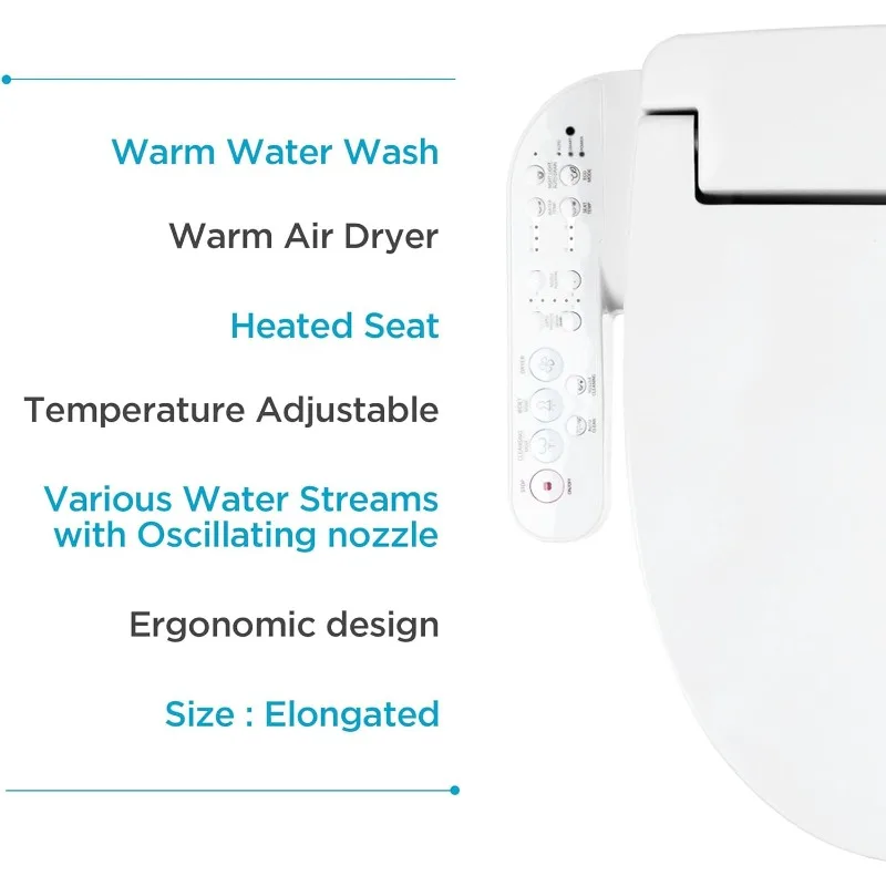 1360E Bidet Toilet Seat, Warm Water with Stainless Steel Nozzle, Warm Air Dryer, Heated Toilet Seat, Sittable Lid, Nightlight