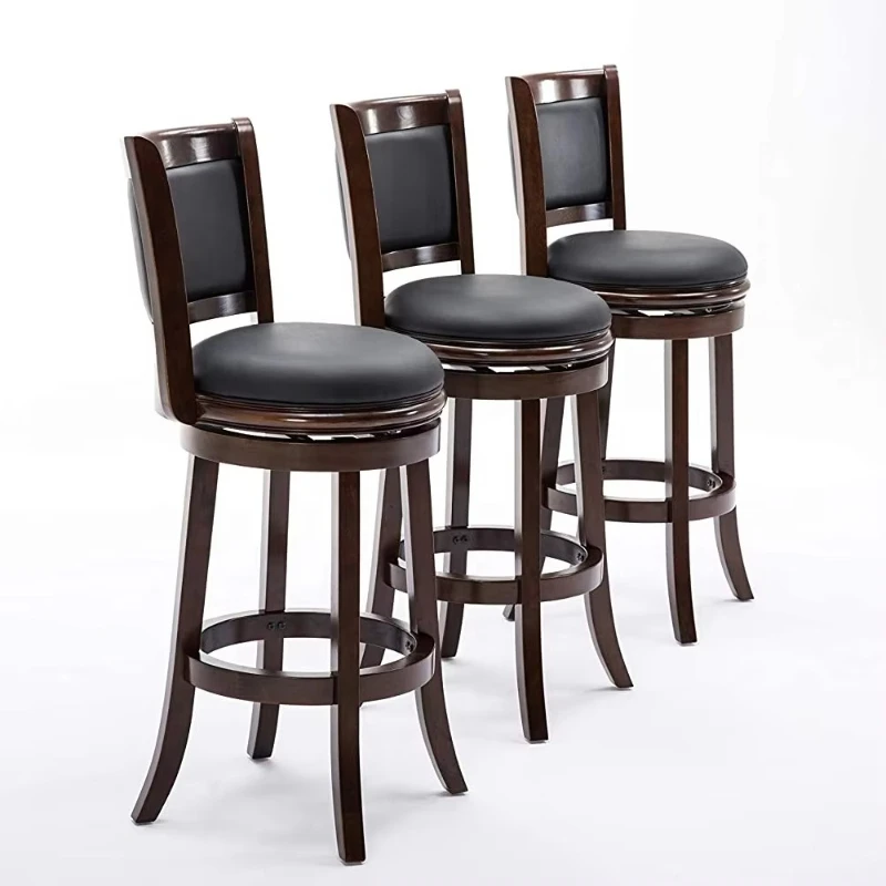 Brown Premium Bar Chairs 2-piece 29-inch Wooden Swivel Height Wine Bar Stool, Upholstered Seats Bar and Lounge Furniture