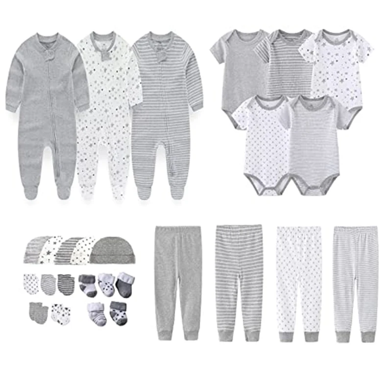 Print 27Pieces Newborn Baby Girl Clothes Solid Color Baby Gift Set 100% Cotton Baby Boy Clothes Suits Cartoon Accessories Zipper