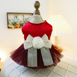 1PC Pet Clothing Cat Spring/Summer Red Tank Top Bow Princess Dress Traction Buckle Suitable for Small and Medium sized Dogs