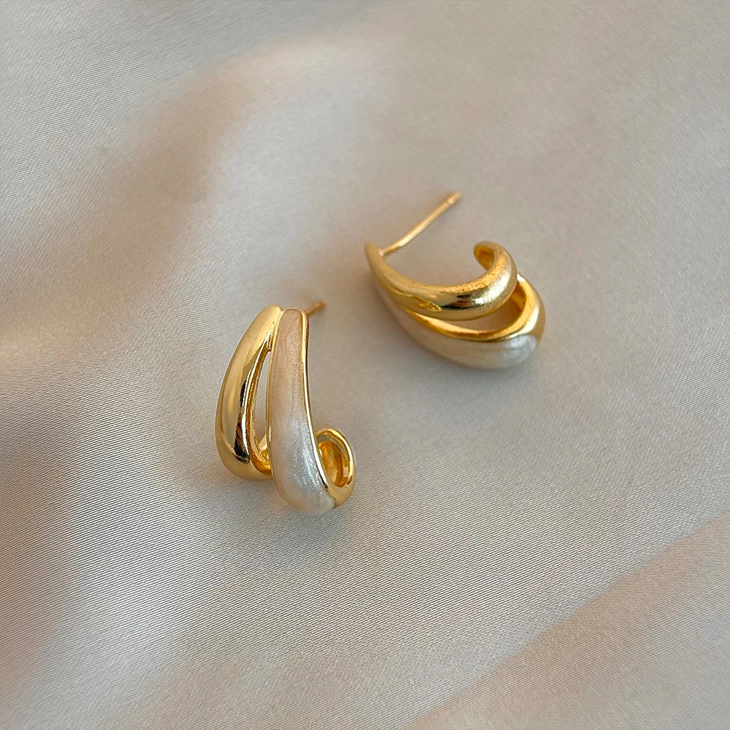 Personalized double-layer three-dimensional geometric ear buckle fashionable and simple trendy earrings