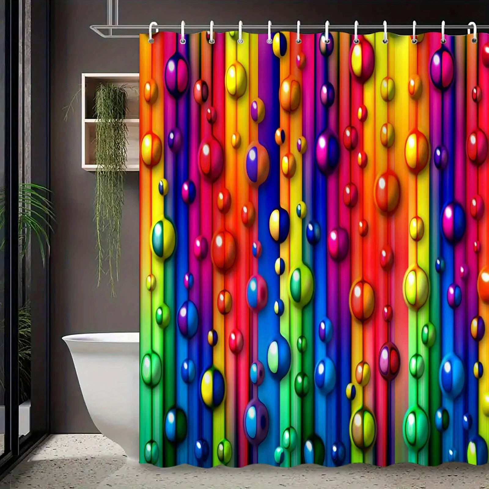 

Colorful Abstract Bubbles Shower Curtain, 3D Rainbow Drops Pattern, Modern Art Bathroom Decor, Waterproof Polyester Fabric