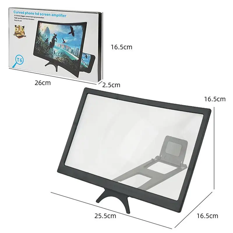 12 Inch Curved Phone Screen Magnifier HD Mobile Phone Screen Amplifier Stand Foldable Eye Protection Enlarger For Movie Video