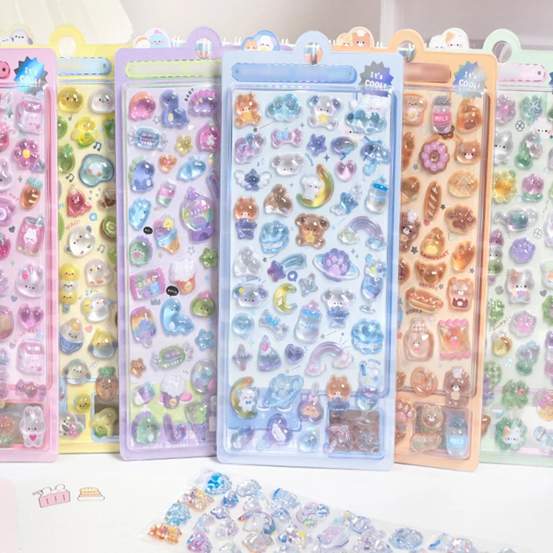 1 folha criativa 3d adesivo em relevo bonito animal caso de telefone computador material decorativo cristal geléia remendo alívio adesivos zyf