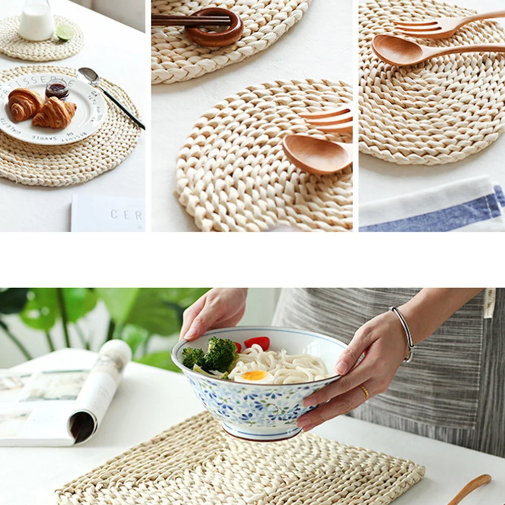

8Pcs Beige Straw Placemat 11 30Cm Thicken Insulation Mat for Cup Bowl Bottle Home Restaurant Hotel Table Protection Use