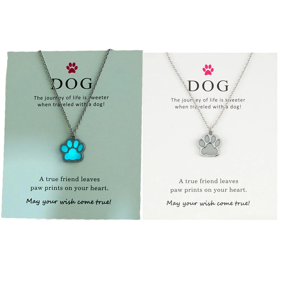 New Luminous Necklace Dog Lovers Cat Dog Paw Necklace Glow In The Dark Night Luminous Gift for Friends