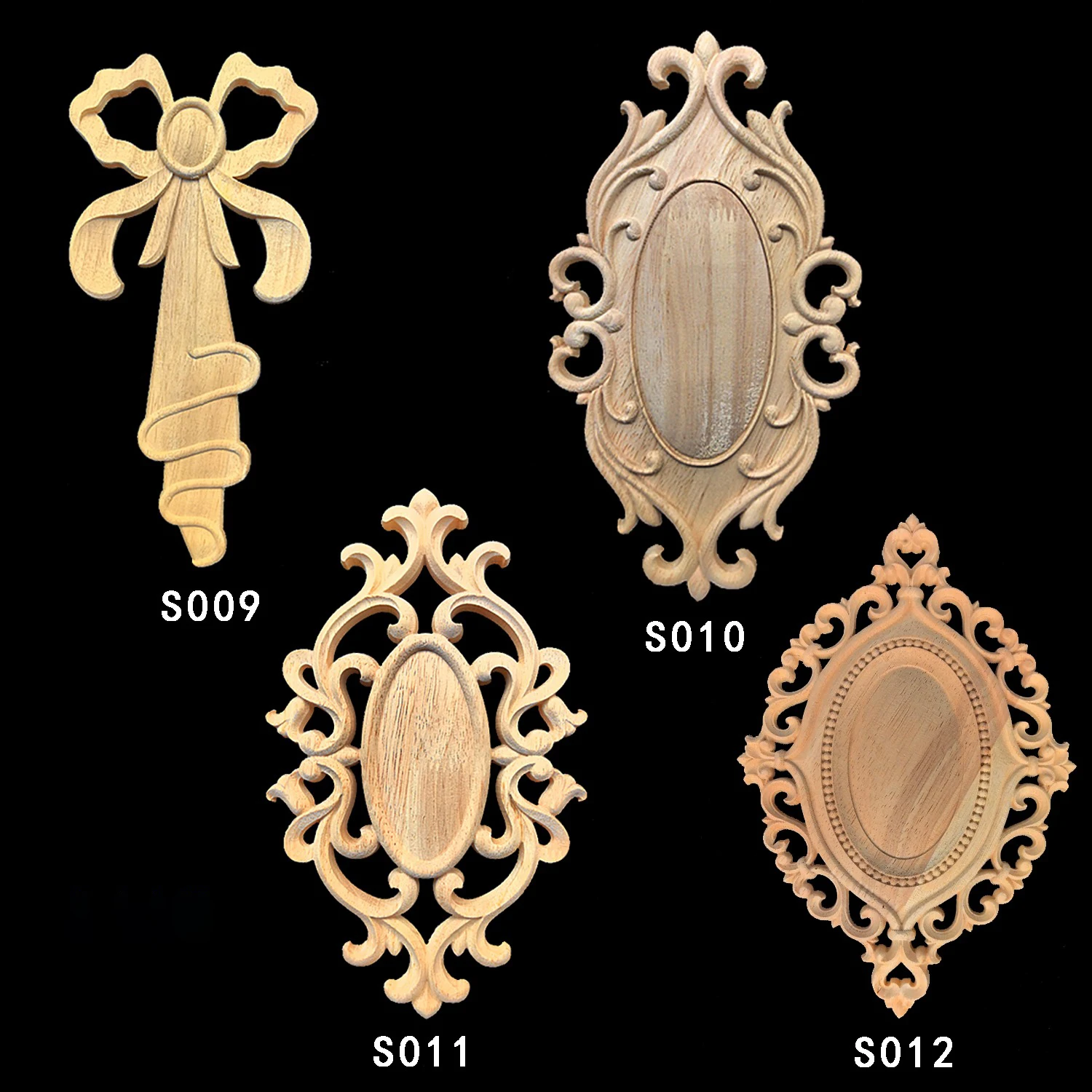 

Unpainted Wood Oak Carved Wave Flower Onlay Decal Corner Applique for Home Furniture Decor Decorative Wood Carved Long Applique