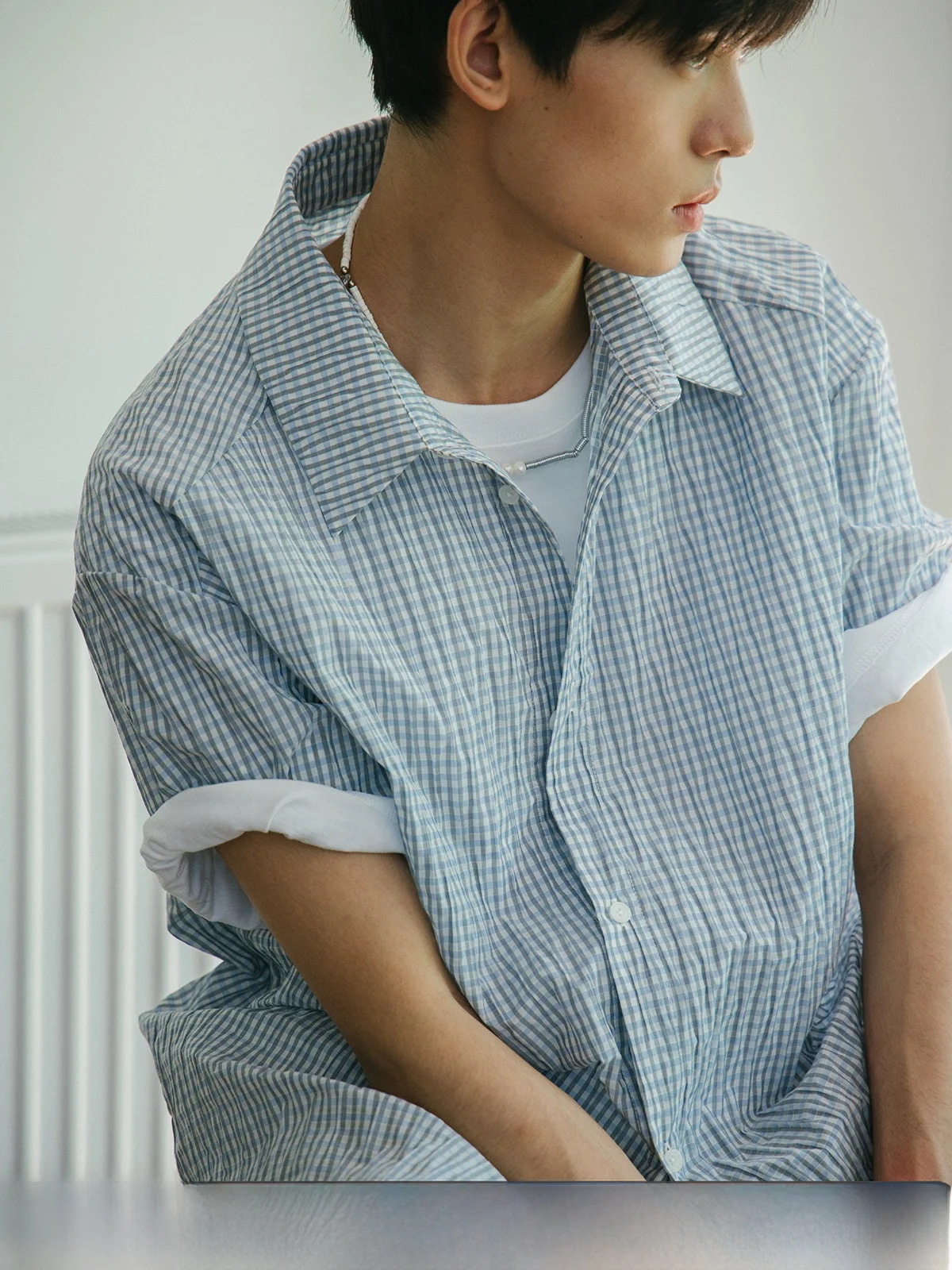 

Retro Blue Plaid Short Sleeve Casual Shirt Loose Fit Summer Youth Cotton Blend Men's Shirt Couple's Shirt Casual Wear