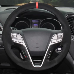 DIY Black Suede Leather Braid Car Steering Wheel Cover For Hyundai Grand Santa Fe 2012-2018 H350 2015 2016 2017 2018-2019