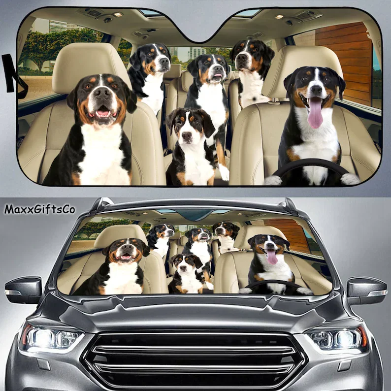 Swiss mountain dog Car Sun Shade, Dogs Windshield, Dogs Family Sunshade, Dog Car Accessories, Car Decoration, Gift For Dad, Mom