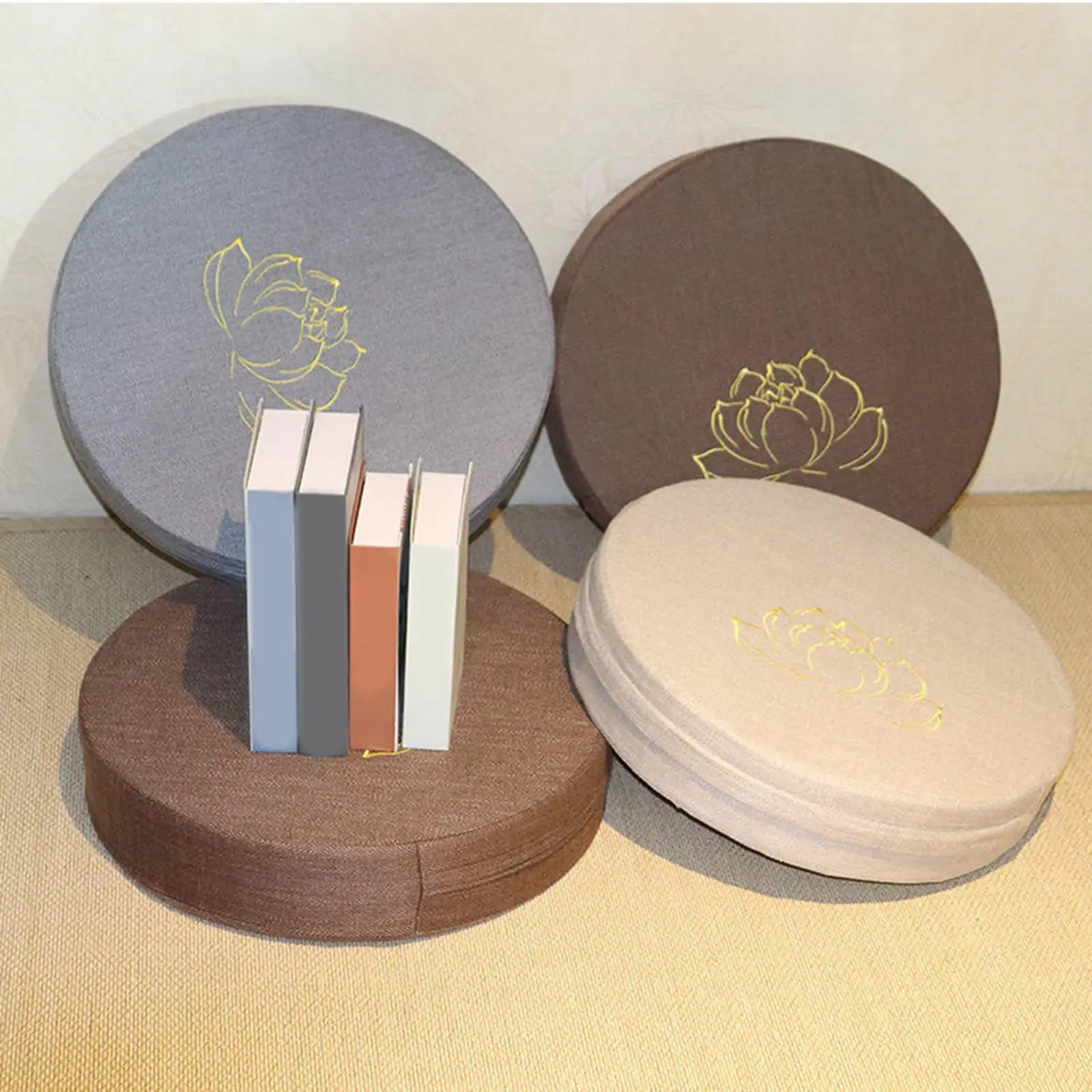 Round Linen Meditation Seat Cushion Pouf Floor Pillow Yoga Mat for Chair Window Decor