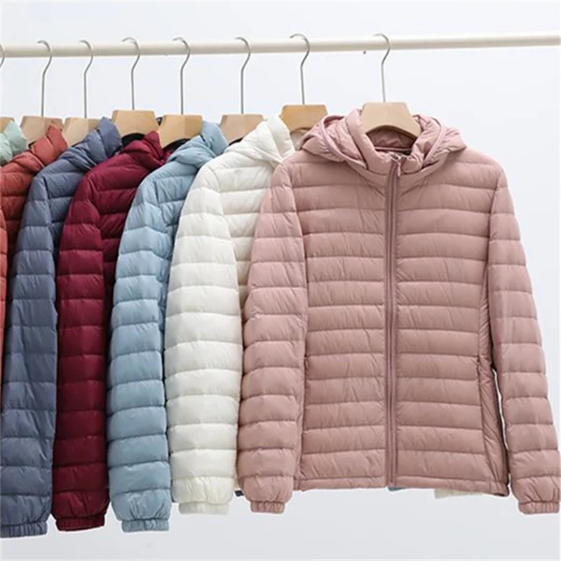 Autumn Winter Women Hat Detachable Hooded Down Coat Parkas Ultra Light Thin White Duck Down Jacket Female Bigsize Puffer Outwear